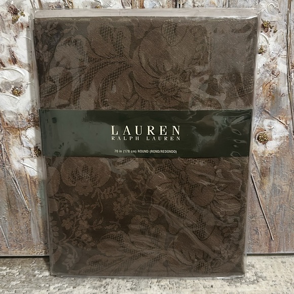 Lauren Ralph Lauren Home 70” Round Tablecloth Brown - Picture 1 of 8